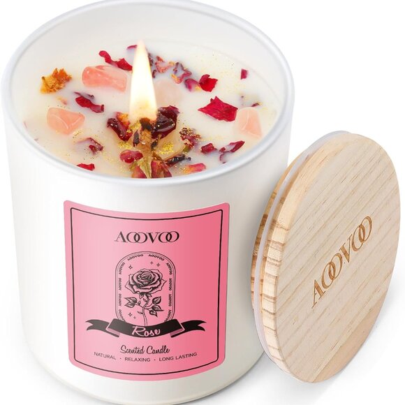 Rose Scented Candles for Women - Aromatherapy Candle with Crystals Inside, 10oz - Picture 1 of 7